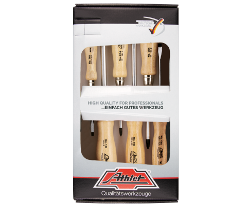 6-dlg. Athlet Schroevendraaierset, met houten handvat, type SL/PH