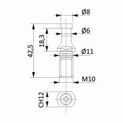 Retaining stud for chucks ISO 30 Scm, HSD Scm, Morbidelli