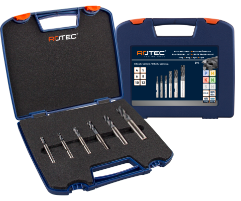 Rotec HSS-E ruwfrezenset, gecoat, in kunststof koffer, 1x ø4, 5, 6, 8, 10 en 12mm