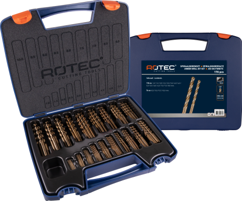 Rotec HSS-E Spiraalborenset, type HD-S, GOLD-LINE, in kunststof koffer