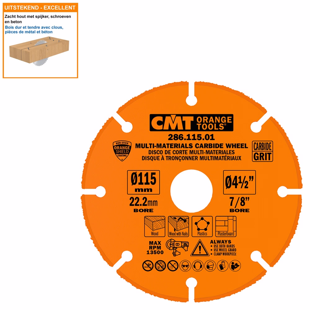 CMT - HM grit zaag Ø115 x 3,0 x ø22,23 mm. voor haakse slijper