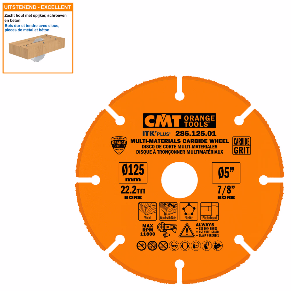 CMT - HM grit zaag Ø125 x 3,0 x ø22,23 mm. voor haakse slijper