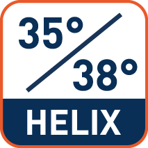 Dubbele spiraalhoek: 2 tanden met 35° en 2 tanden met 38°