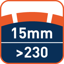 Vanaf Ø230 onderbroken snijrand met 15mm segmenthoogte